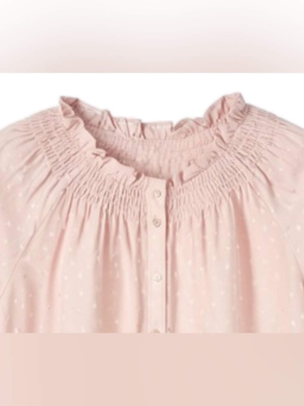 REBECCA TAYLOR Blush Pink 100% Silk Smocked Neckline Heart Print Blouse - Picture 5 of 11